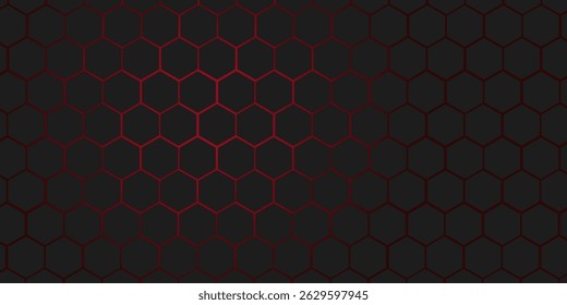 Fondo abstracto hexágono gris y Ilustración vectorial de resplandor de tono de color rojo