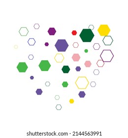 Abstract background with hexagon grid cells.  Colorful hexagon background.