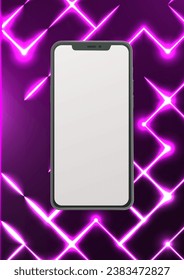 Abstract background hexagon neon light grid with realistic smartphone vector
