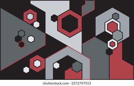 abstract background with hexagonal elements with red grey and black colors