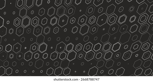 Abstract background of hexagonal honeycombs.  Vintage pattern in a silver shade on a dark background. An elegant pattern for your design.  It can be used in web design, packaging, printing, textiles
