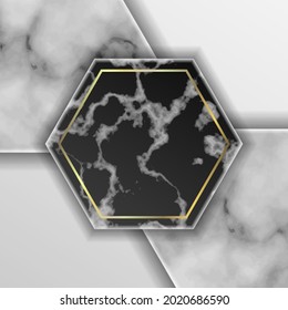 Abstract background. Hexagonal marble slabs mosaic in black and white.