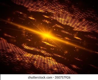 Abstract background, hexagonal template with bright flare. Vector illustration for your business/science/technology artwork. 