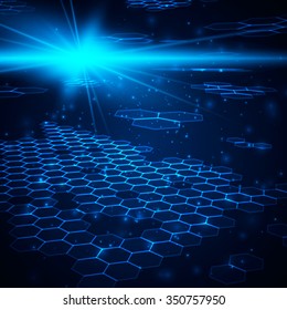 Abstract background, hexagonal template with bright flare. Vector illustration for your business/science/technology artwork. 