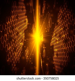 Abstract background, hexagonal template with bright flare. Vector illustration for your business/science/technology artwork. 