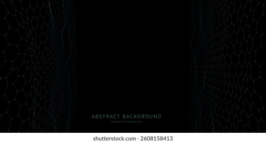 Abstract  background  hexagonal wavy grids on black. Technology concept virtual  data.  Banner for business, science and technology data analytics. Big Data.