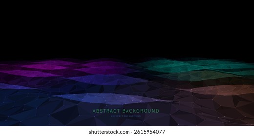 Abstract  background  hexagonal wavy grids on black. Technology concept virtual  data.  Banner for business, science and technology data analytics. Big Data.