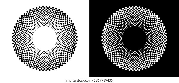 Abstract background with hexagons in circle. Art design spiral as logo or icon. A black figure on a white background and an equally white figure on the black side.