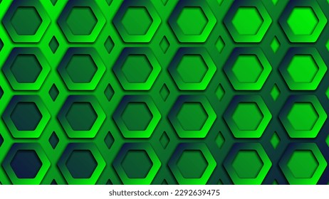 Abstrakter Hintergrund von Hexagons in grünen Farben. 3D-Darstellung