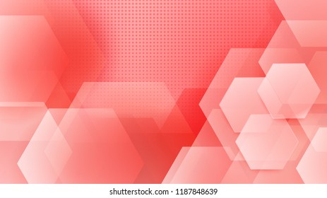 Abstract background of hexagons and halftone dots in red colors