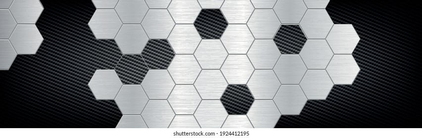 Abstract background hexagons from metal and carbon fiber - Vector illustration