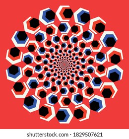 Abstract background with hexagons. Optical illusion effect.