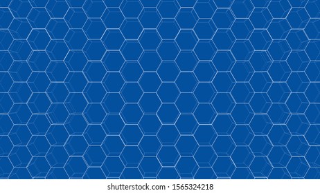 Abstract background of hexagons outline. Vector rendering of 3d. Wire-frame style. The layers of visible and invisible lines are separated