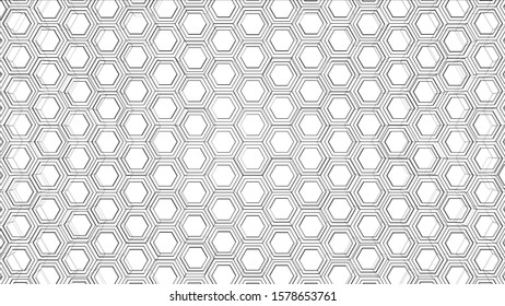 Abstract background of hexagons outline. Vector rendering of 3d. Wire-frame style. The layers of visible and invisible lines are separated