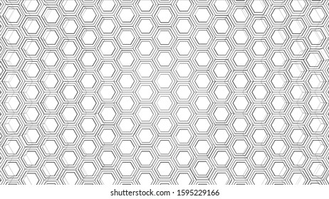 Abstract background of hexagons outline. Vector rendering of 3d. Wire-frame style. The layers of visible and invisible lines are separated