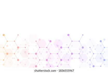 Abstract background of hexagons pattern and chemical engineering, genetic research, molecular structure. Vector illustration for innovation technology concept, science, healthcare, and medicine design