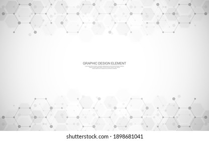 Abstract background of hexagons pattern and chemical engineering, genetic research, molecular structure. Vector illustration for innovation technology concept, science, healthcare, and medicine design