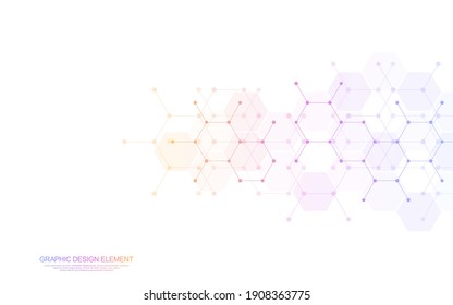 Abstract background of hexagons pattern and chemical engineering, genetic research, molecular structure. Vector illustration for innovation technology concept, science, healthcare, and medicine design