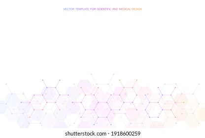 Abstract background of hexagons pattern and chemical engineering, genetic research, molecular structure. Vector illustration for innovation technology concept, science, healthcare, and medicine design