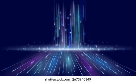 Abstract background high speed light movement. colorful dynamic motion on dark blue background. Cyber space, communication internet, information, connection concept