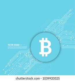 Abstract background with high tech circuit board texture. Cryptocurrency Bitcoin internet virtual money. 