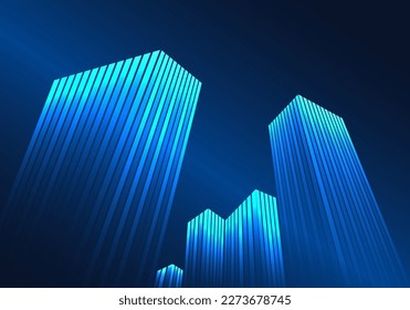 Abstract background high-rise technology plays shadow level The background is a dark blue gradient. Represents a building that uses technology to help manage and help businesses run smoothly.