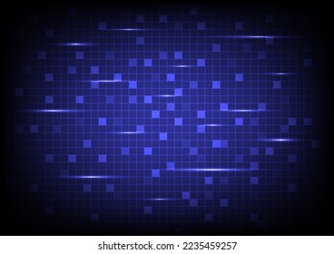 Antecedentes abstractos. Red de alta tecnología. Cuadros dispersos con diferente brillo. y hay líneas brillantes en un fondo de gradiente azul