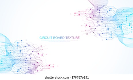 Abstract background with High-tech technology texture circuit board texture. Abstract circuit board banner wallpaper. Electronic motherboard vector illustration.