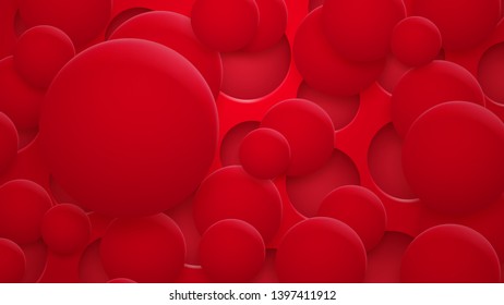 Abstract background of holes and circles with shadows in red colors