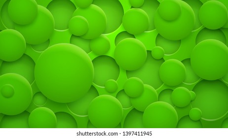 Abstract background of holes and circles with shadows in green colors