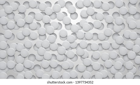 Abstract background of holes and circles with shadows in gray colors