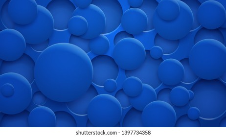 Abstract background of holes and circles with shadows in blue colors
