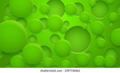 Abstract background of holes and circles with shadows in green colors