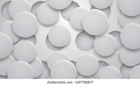 Abstract background of holes and circles with shadows in gray colors