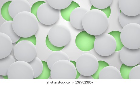 Abstract background of holes and circles with shadows in green and white colors