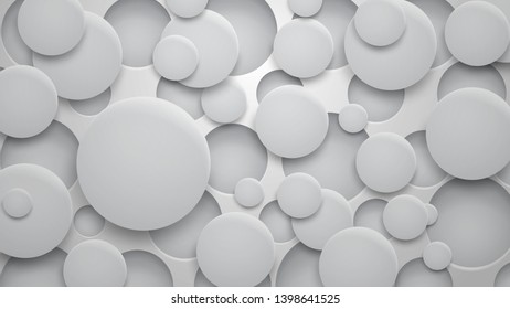Abstract background of holes and circles with shadows in gray colors
