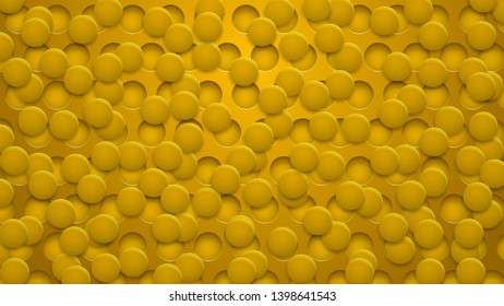 Abstract background of holes and circles with shadows in yellow and orange colors