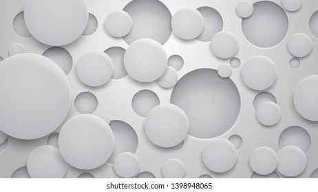 Abstract background of holes and circles with shadows in gray colors