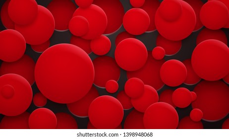 Abstract background of holes and circles with shadows in red and black colors