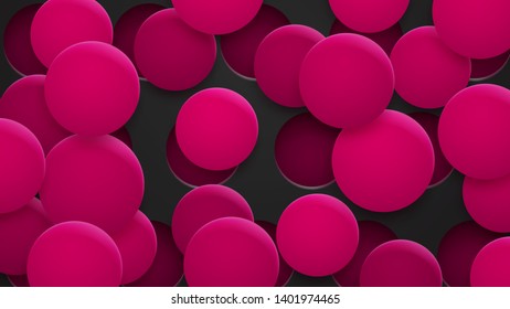 Abstract background of holes and circles with shadows in pink colors