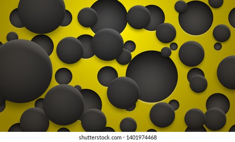 Abstract background of holes and circles with shadows in black colors on yellow