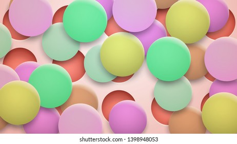 Abstract background of holes and multicolored circles with shadows