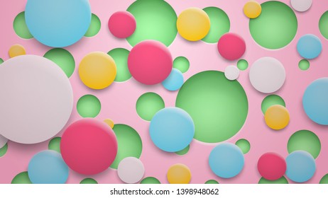 Abstract background of holes and multicolored circles with shadows