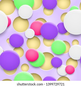Abstract background of holes and multicolored circles with shadows