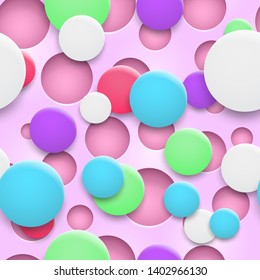 Abstract background of holes and multicolored circles with shadows