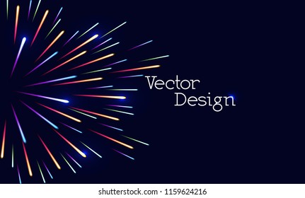 abstract background for holidays with colorful firework rays on dark background