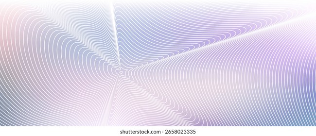 Abstract Background with Hologram Gradient and Lines. Vector Modern Graphic in Pastel Colors. Blue, White, Pink and Purple Lights Pattern Design. Wavy Banner with Gradation