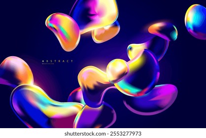 Arrière-plan Abstrait de formes liquides holographiques. Des bulles colorées et irisées.