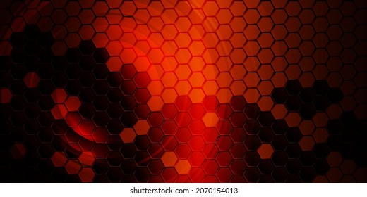 Fondo abstracto con malla de panal. Papel de paredes rojo y negro brillante. Ilustración vectorial de material.