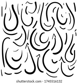 Abstract background with hooks in doodle style. Image for the design of the fishing site, blog, application.  Simple fire on a white background.